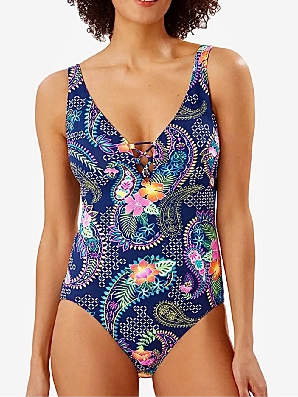 Tommy Bahama Sun Lilies Reversible Lace Back One Piece - Picture 2 of 16